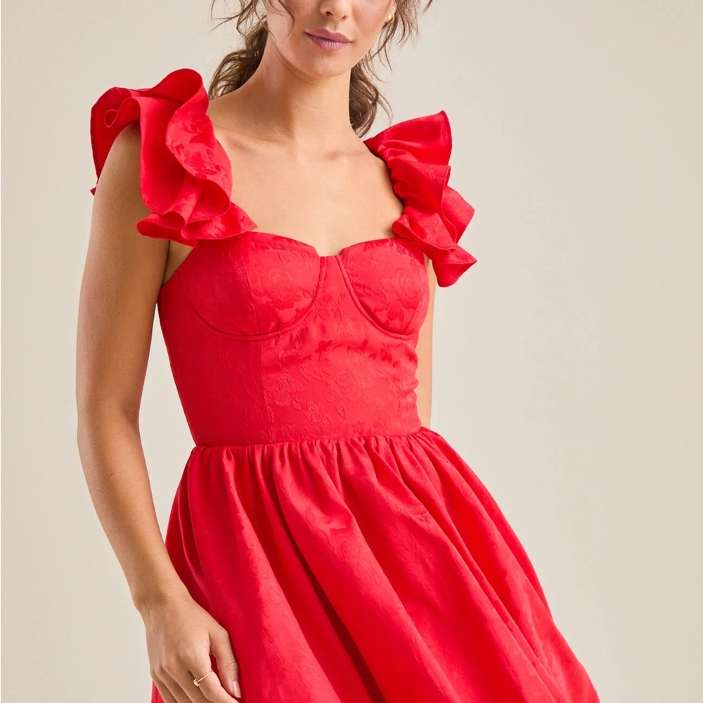 meri jacquard mini ruffle dress